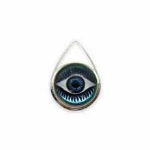 Load image into Gallery viewer, Czech glass round evil eye flatback cabochon stone Bermuda blue 12mm 1pc
