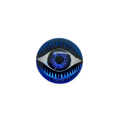 Czech glass round evil eye flatback cabochon stone Bermuda blue 14mm 1pc-Orange Grove Beads