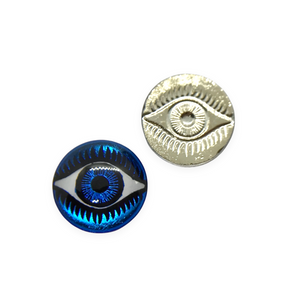 Czech glass round evil eye flatback cabochon stone Bermuda blue 14mm 1pc
