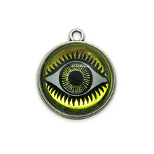 Load image into Gallery viewer, Czech glass round evil eye flatback cabochon stone Sahara gold 18mm

