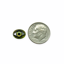 Load image into Gallery viewer, Czech glass oval evil eye flatback cabochon stone 2pc Vitrail green 10x8mm
