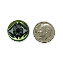 Load image into Gallery viewer, Czech glass round evil eye flatback cabochon stone vitrail pale green 18mm
