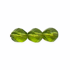 Czech glass faceted helix twisted round beads 20pc translucent olivine green 8mm