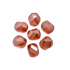 Czech glass faceted helix round beads 12pc crystal pink pearl 10mm=Orange Grove Beads