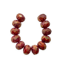 Load image into Gallery viewer, Czech glass cruller rondelle beads 12pc boysenberry pink gold 9x6mm-Orange Grove Beads
