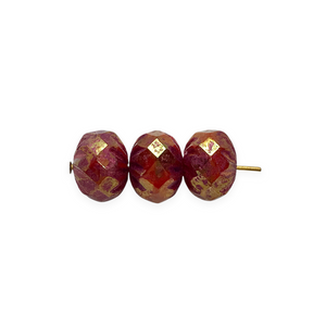 Czech glass cruller rondelle beads 12pc boysenberry pink bronze luster 9x6mm