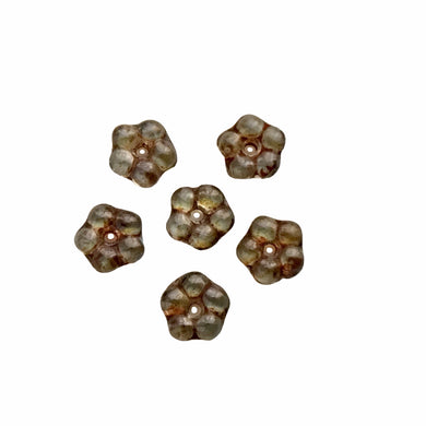 Czech glass flower spacer beads 50pc lumi green brown 5mm-Orange Grove Beads