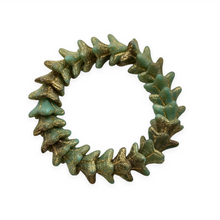 Load image into Gallery viewer, Czech glass bellflower flower beads 25pc etched sea green gold 8x5mm
