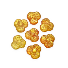 Load image into Gallery viewer, Czech glass 3 petal pansy trillium flower beads 10pc acid etched summer blush gold 13mm-Orange Grove Beads
