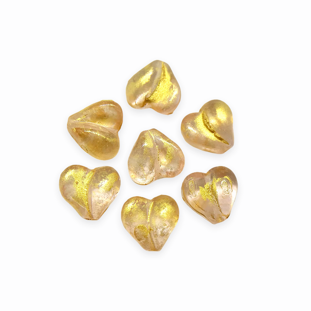Czech glass Valentine 3D heart shaped beads 25pc light pink gold 8mm-Orange Grove Beads