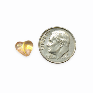 Czech glass Valentine 3D heart shaped beads 25pc light pink gold 8mm
