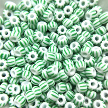 Load image into Gallery viewer, Czech glass Christmas peppermint green white striped 6/0 seed beads 20g-Orange Grove Beads
