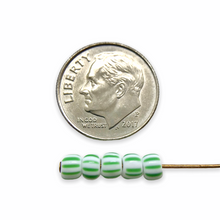 Load image into Gallery viewer, Czech glass Christmas peppermint green white striped 6/0 seed beads 20g
