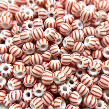 Load image into Gallery viewer, Czech glass Christmas peppermint red white striped 6/0 seed beads 20g-Orange Grove Beads
