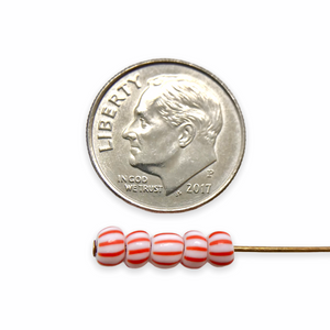 Czech glass Christmas peppermint red white striped 6/0 seed beads 20g