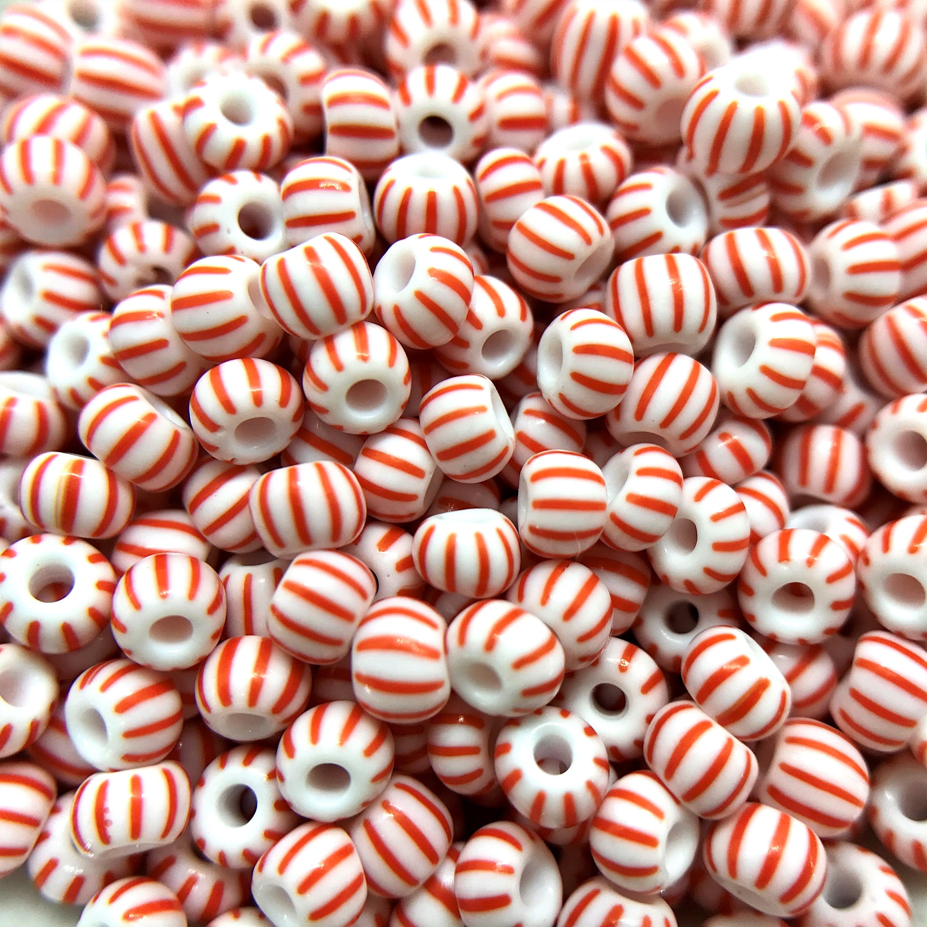 Czech glass Christmas peppermint red white striped 6/0 seed beads