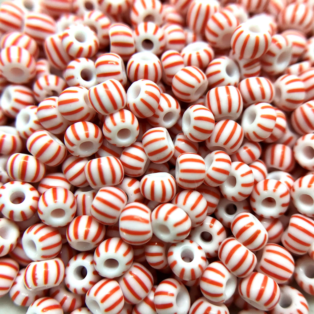 Czech glass Christmas peppermint red white striped 6/0 seed beads 20g-Orange Grove Beads