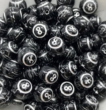 Load image into Gallery viewer, Czech glass magic eight ball billiards beads 20pc black silver decor 8mm

