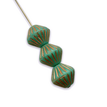 Load image into Gallery viewer, Czech glass African bicone beads 10pc matte turquoise copper 11mm
