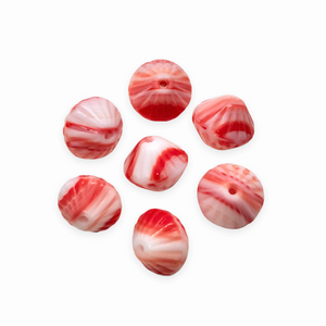 Czech glass African bicone beads 22pc Christmas red white marble 9mm-Orange Grove Beads