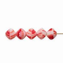 Load image into Gallery viewer, Czech glass African bicone beads 22pc Christmas red white marble 9mm
