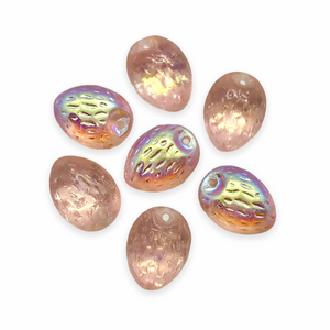 Czech glass almond nut shaped beads 12pc translucent pink AB-Orange Grove Beads
