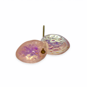Czech glass almond nut shaped beads 12pc translucent pink AB