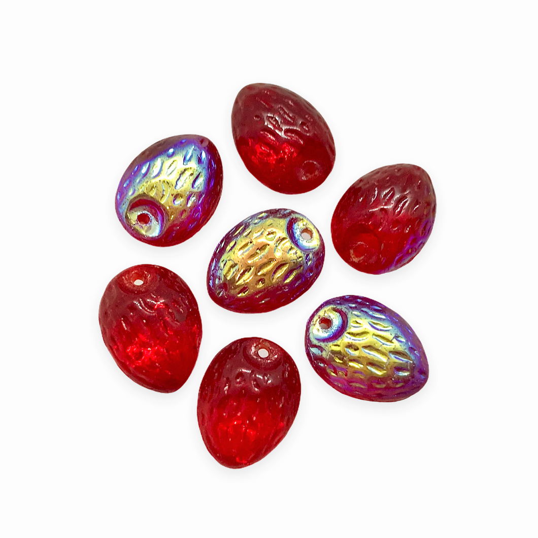 Czech glass almond nut shaped beads 12pc translucent red AB-Orange Grove Beads