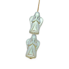 Load image into Gallery viewer, Czech glass angel beads 6pc 23x13mm frosted opaline white AB #14
