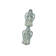 Load image into Gallery viewer, Czech glass Christmas figural angel beads charms 6pc 23x13mm opaline white silver #5
