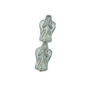 Czech glass Christmas figural angel beads charms 6pc 23x13mm opaline white silver #5