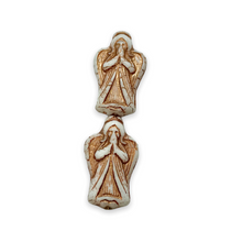 Load image into Gallery viewer, Czech glass Christmas figural angel beads charms 6pc 23x13mm opaque white copper #16
