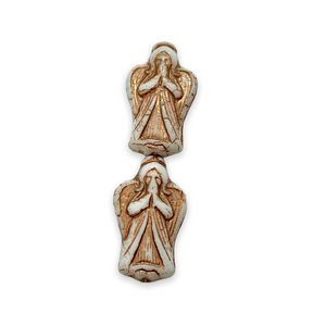 Czech glass Christmas figural angel beads charms 6pc 23x13mm opaque white copper #16