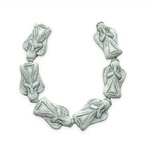 Czech glass angel beads 6pc 23x13mm white silver #15