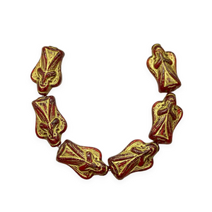 Czech glass Christmas figural angel beads charms 6pc 23x13mm red gold #9-Orange Grove Beads