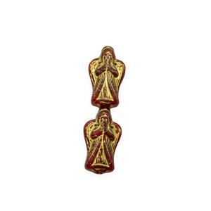 Czech glass angel beads 6pc 23x13mm red gold #9