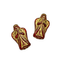 Load image into Gallery viewer, Czech glass Christmas figural angel beads charms 6pc 23x13mm red gold #9-Orange Grove Beads
