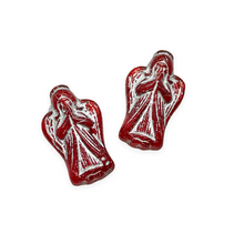 Load image into Gallery viewer, Czech glass Christmas figural angel beads charms 6pc 23x13mm red silver #10-Orange Grove Beads
