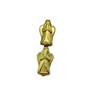 Czech glass Christmas figural angel beads charms 6pc 23x13mm shiny gold #11