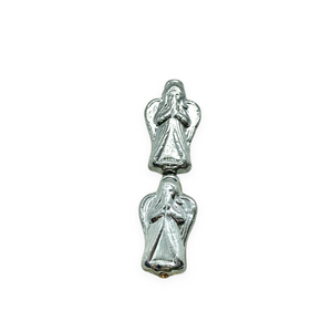 Czech glass angel beads 6pc 23x13mm shiny silver #12