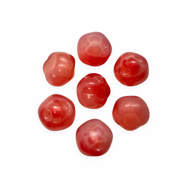 Czech glass apple fruit beads charms 10pc opaline pink red 12mm top drilled-Orange Grove Beads