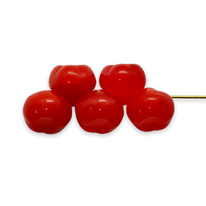 Czech glass apple fruit beads 10pc milky red 12mm