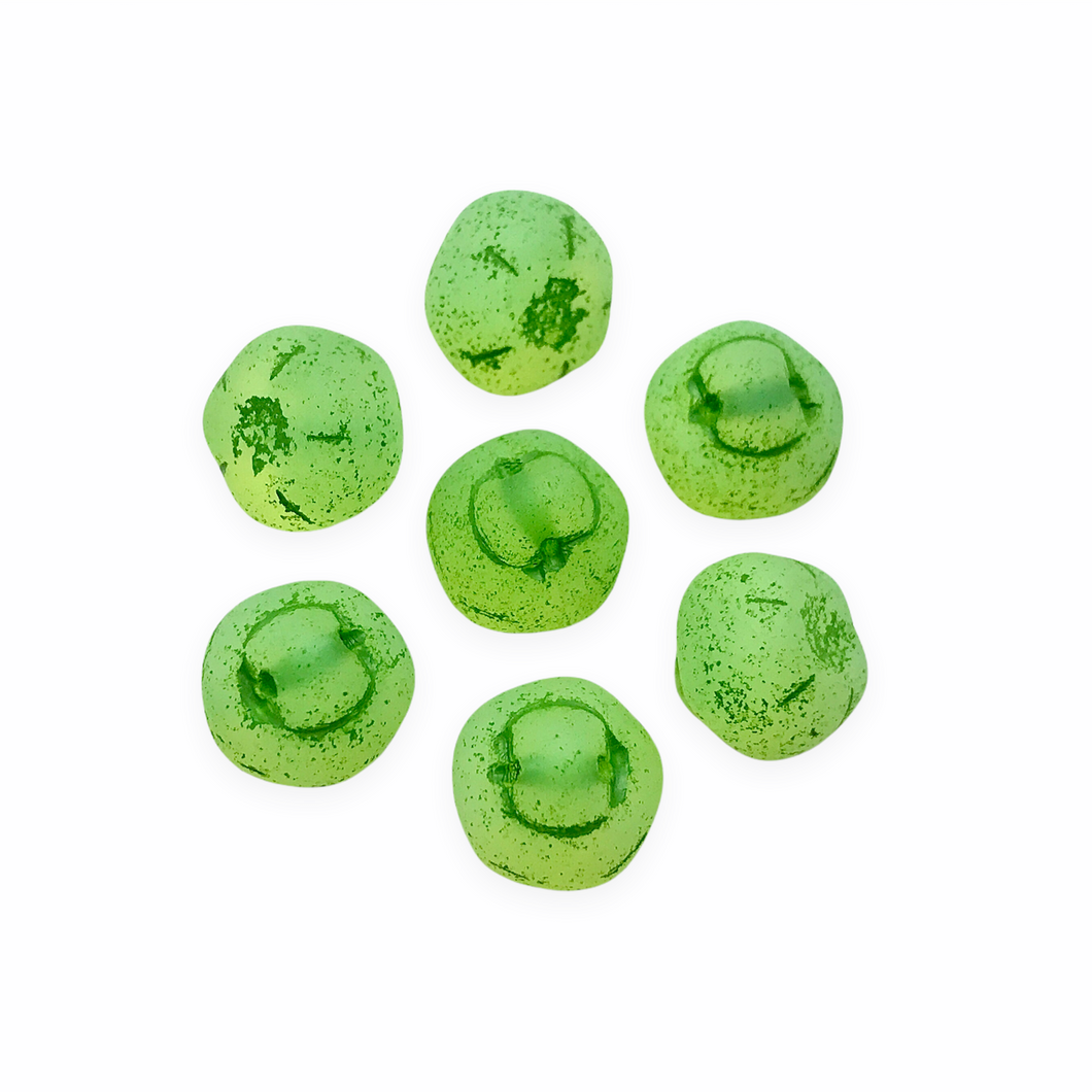 Czech glass apple fruit beads charms 10pc matte opaline white green 12mm UV glow-Orange Grove Beads