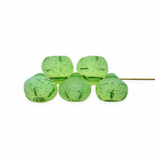 Load image into Gallery viewer, Czech glass apple fruit beads 10pc matte opaline white green 12mm UV
