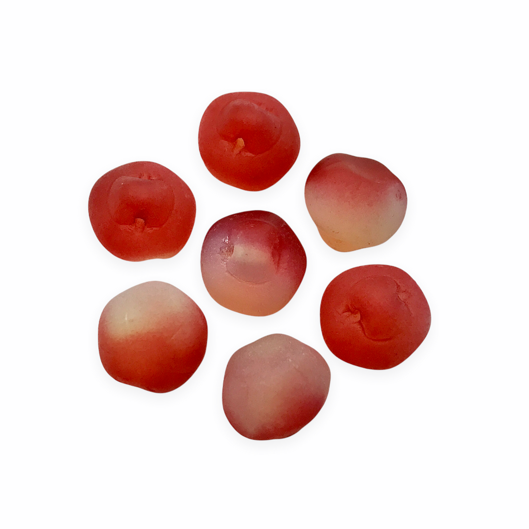 Czech glass apple fruit beads charms 10pc matte opaline white red 12mm UV glow-Orange Grove Beads