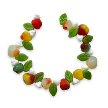 Load image into Gallery viewer, Czech glass apple pear fruit salad beads mix 36pc with leaves &amp; flowers
