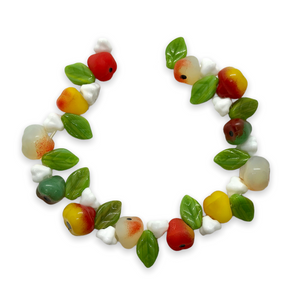 Czech glass apple pear fruit salad beads mix 36pc with leaves & flowers