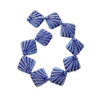 Czech glass Art Deco Diamond Fan Beads 10pc opaline blue navy inlay 17mm-Orange Grove Beads