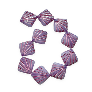 Czech glass Art Deco Diamond Fan Beads 10pc opaline blue purple pink inlay 17mm-Orange Grove Beads