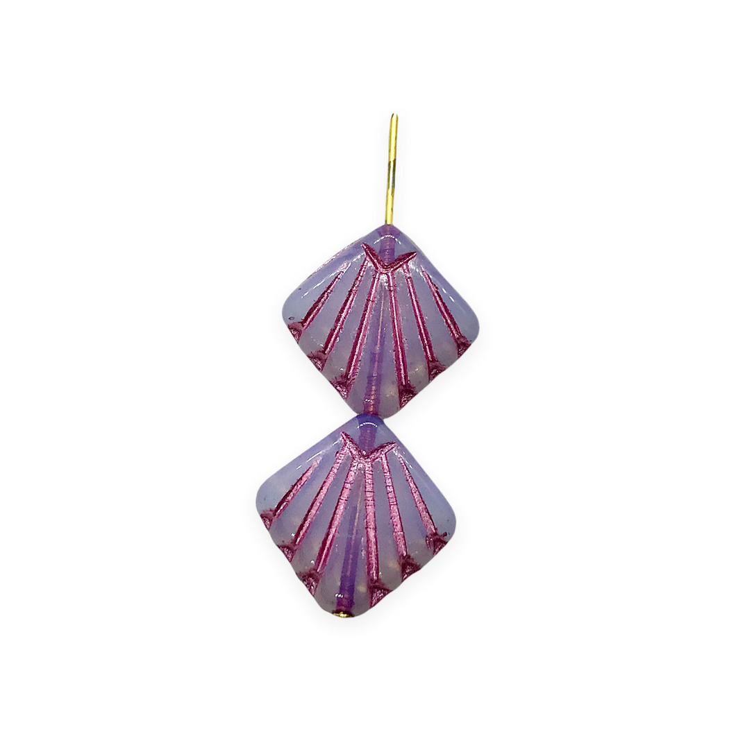 Czech glass Art Deco Diamond Fan Beads 10pc opaline blue purple pink inlay 17mm
